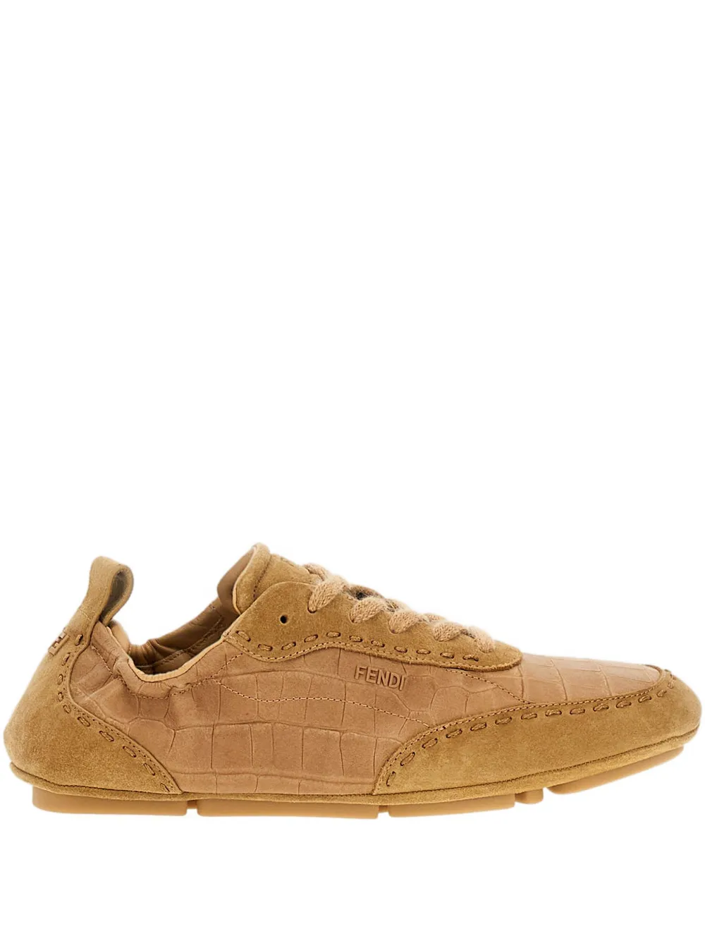 FENDI Fit crocodile-effect lace-up sneakers Brown