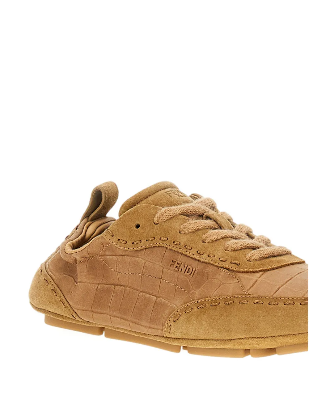 FENDI Fit crocodile-effect lace-up sneakers Brown