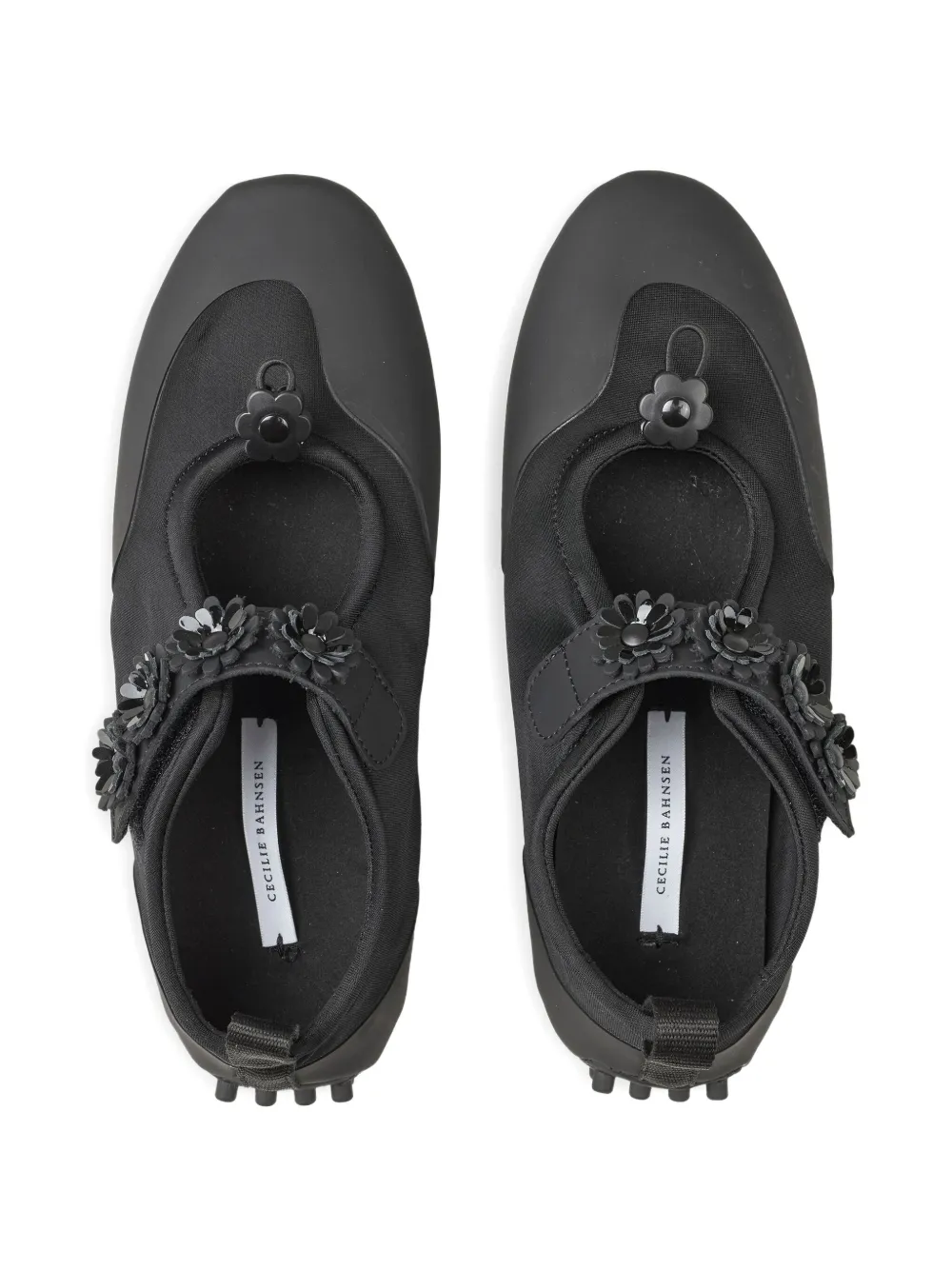 Cecilie Bahnsen Flower-embellished Mary Jane Sneakers In Black