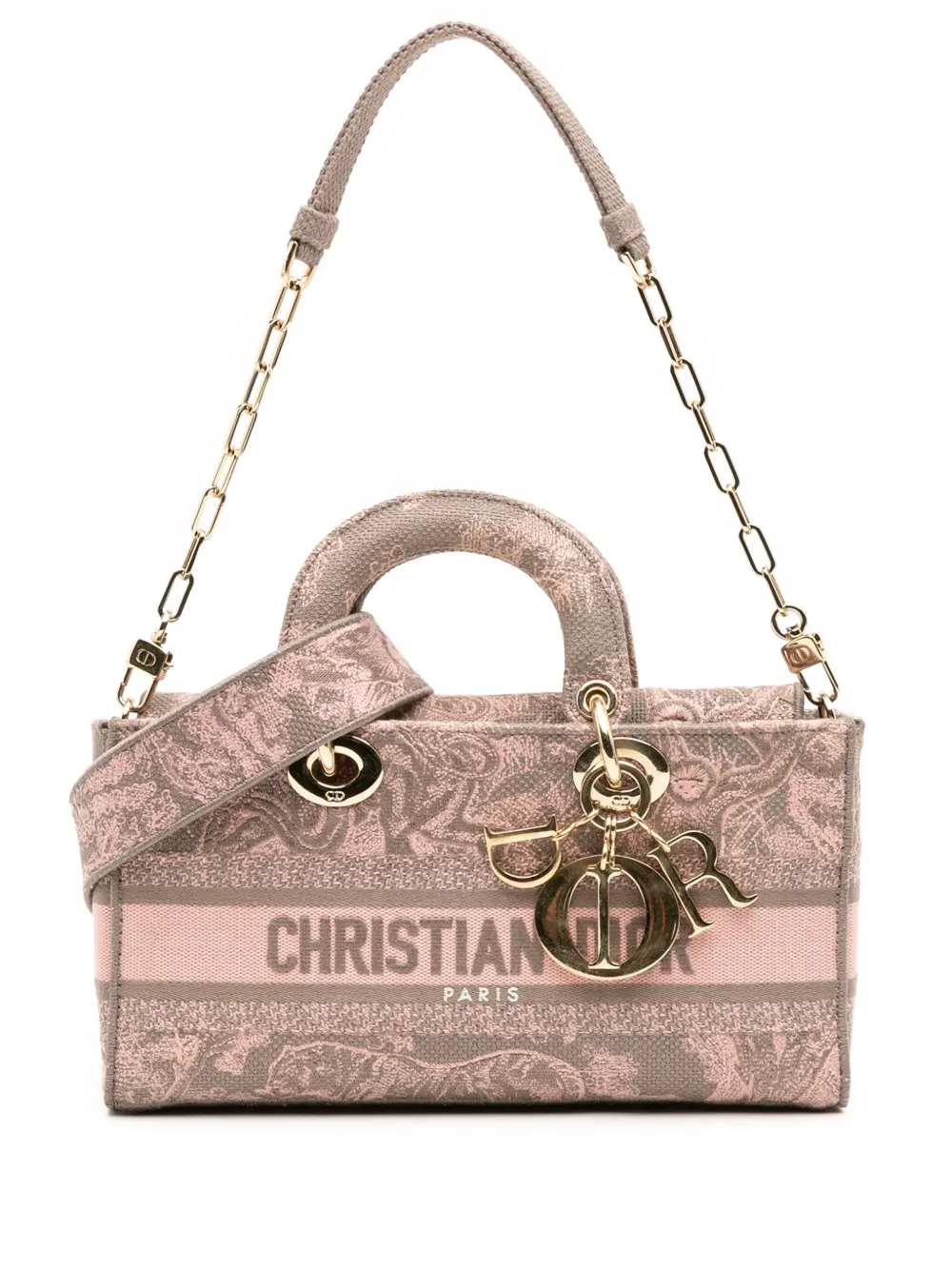 Pre-owned Dior 2023 Medium Canvas Embroidered Toile De Jouy Lady D Joy Satchel In Gray