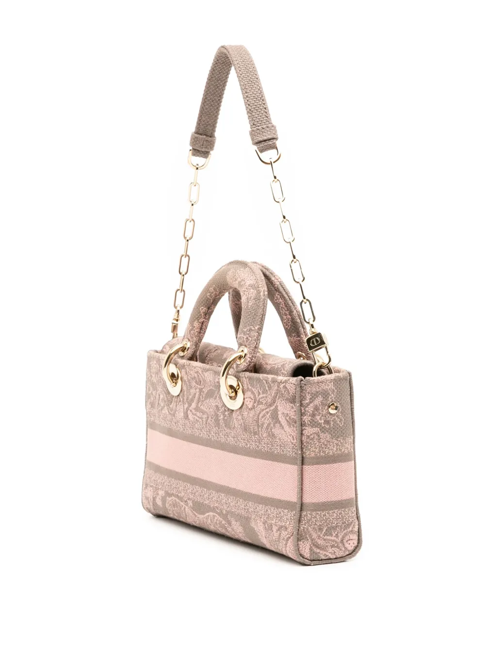 Pre-owned Dior 2023 Medium Canvas Embroidered Toile De Jouy Lady D Joy Satchel In Gray