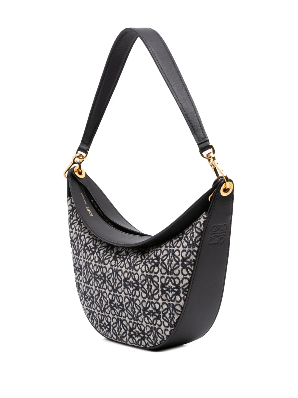 Pre-owned Loewe 2022 Small Anagram Canvas Luna Hobo Bag In Black