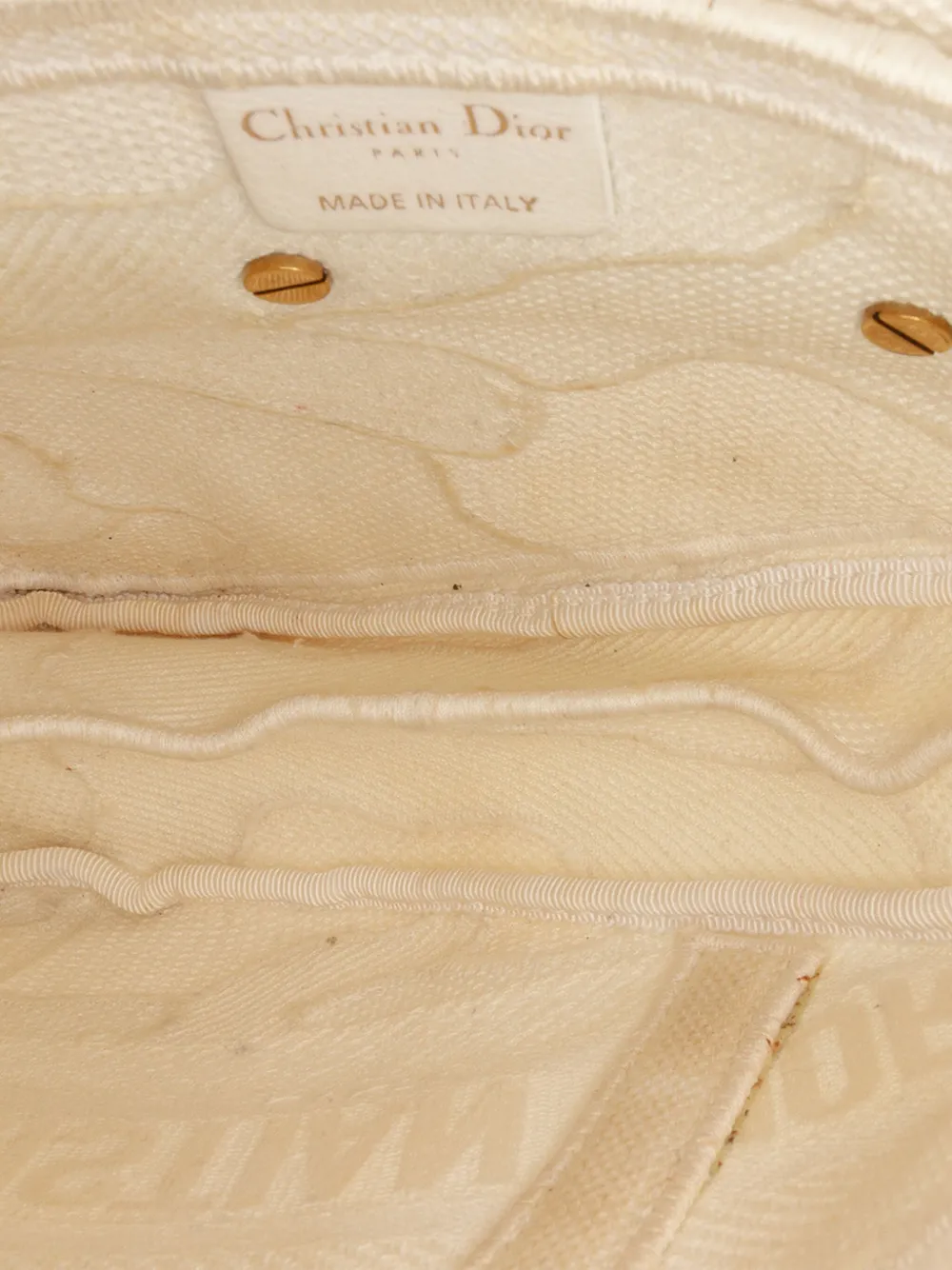 Pre-owned Dior 2020 Mini Canvas Embroidered Camouflage Saddle Bag Shoulder Bag In White