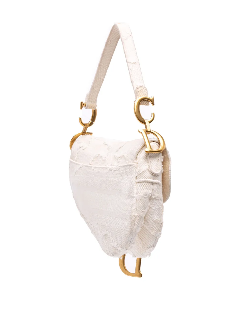 Pre-owned Dior 2020 Mini Canvas Embroidered Camouflage Saddle Bag Shoulder Bag In White