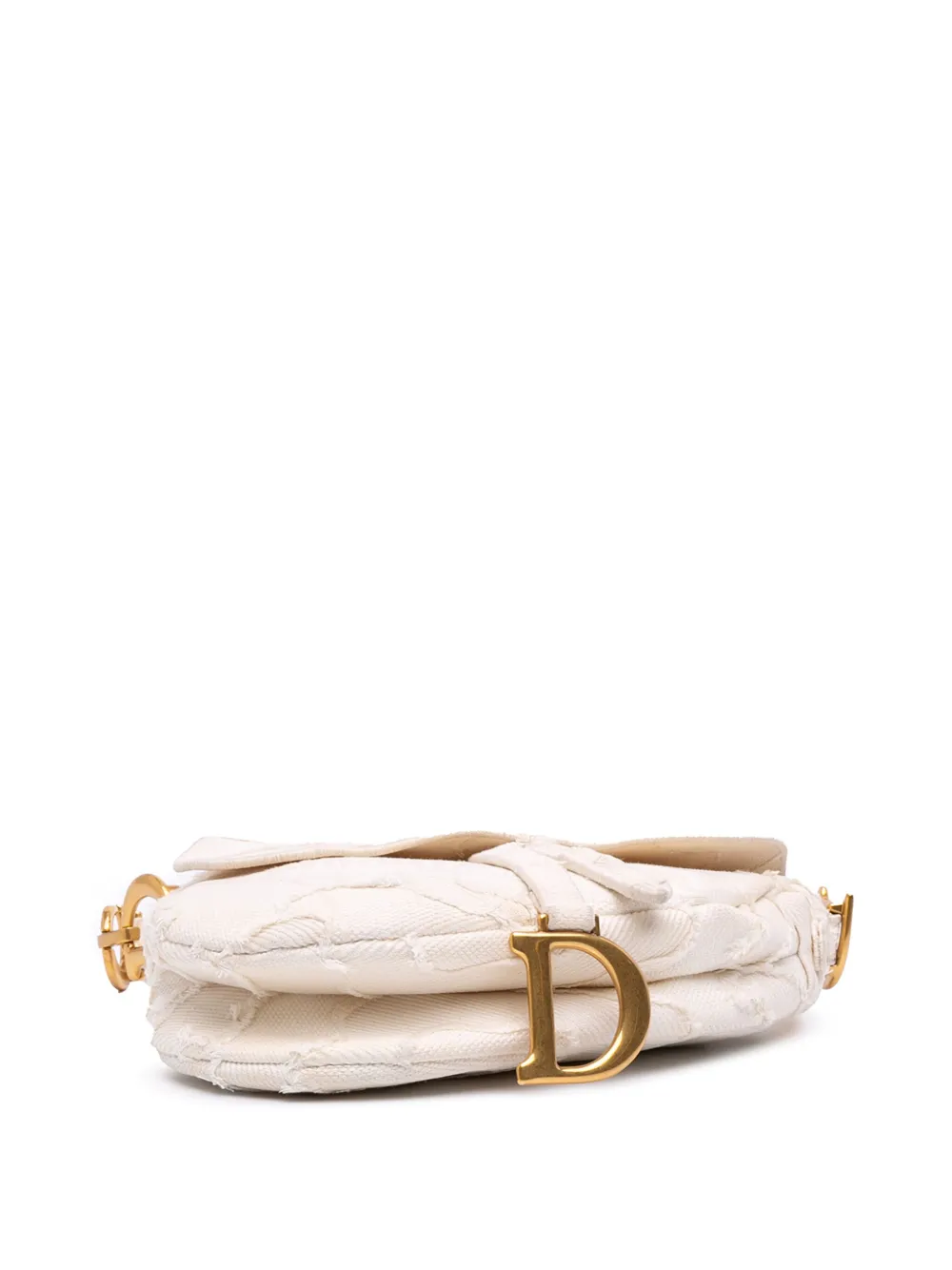 Pre-owned Dior 2020 Mini Canvas Embroidered Camouflage Saddle Bag Shoulder Bag In White