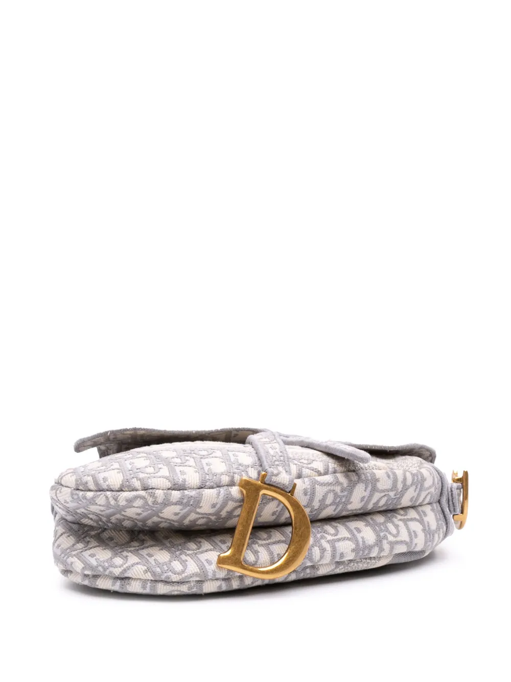 Pre-owned Dior 2010 Oblique Canvas Embroidered Saddle Bag Shoulder Bag In Gray