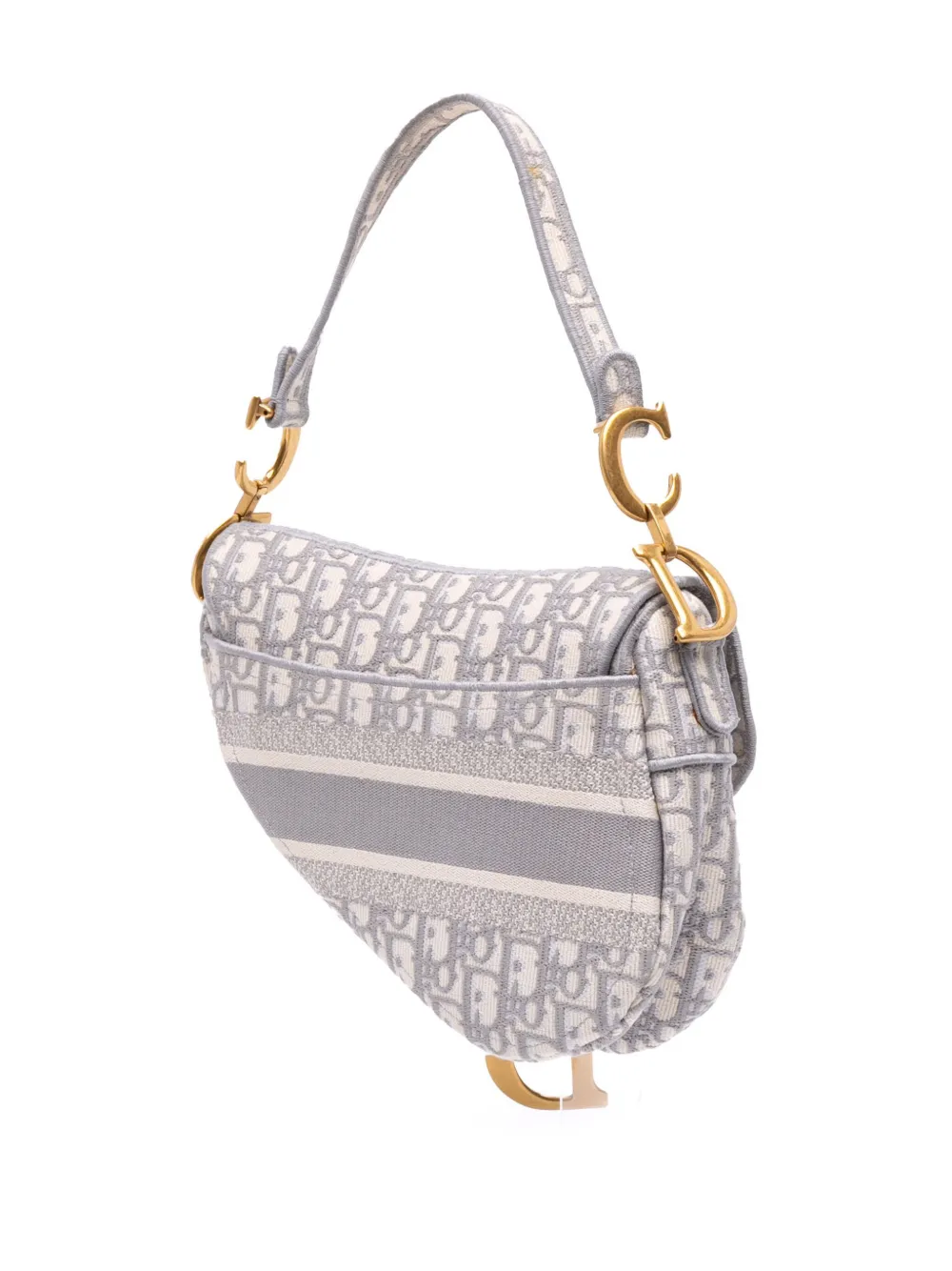 Pre-owned Dior 2010 Oblique Canvas Embroidered Saddle Bag Shoulder Bag In Gray