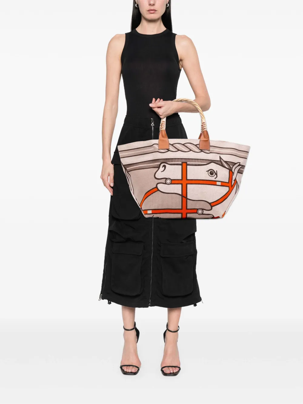 Pre-owned Hermes 2013 Toile H Plume Quadrige Au Fil Steeple 31 Tote Bag In Brown