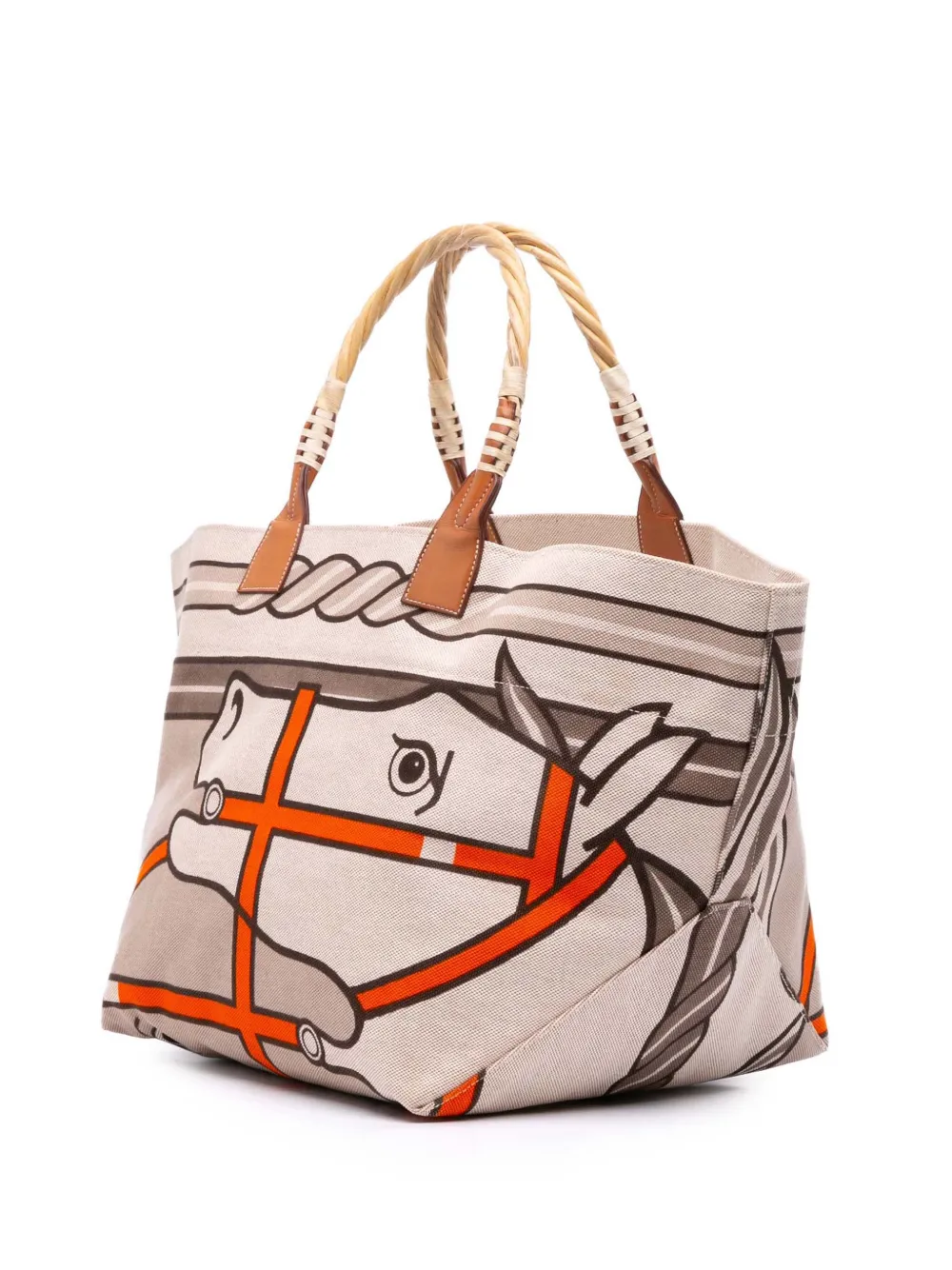 Pre-owned Hermes 2013 Toile H Plume Quadrige Au Fil Steeple 31 Tote Bag In Brown