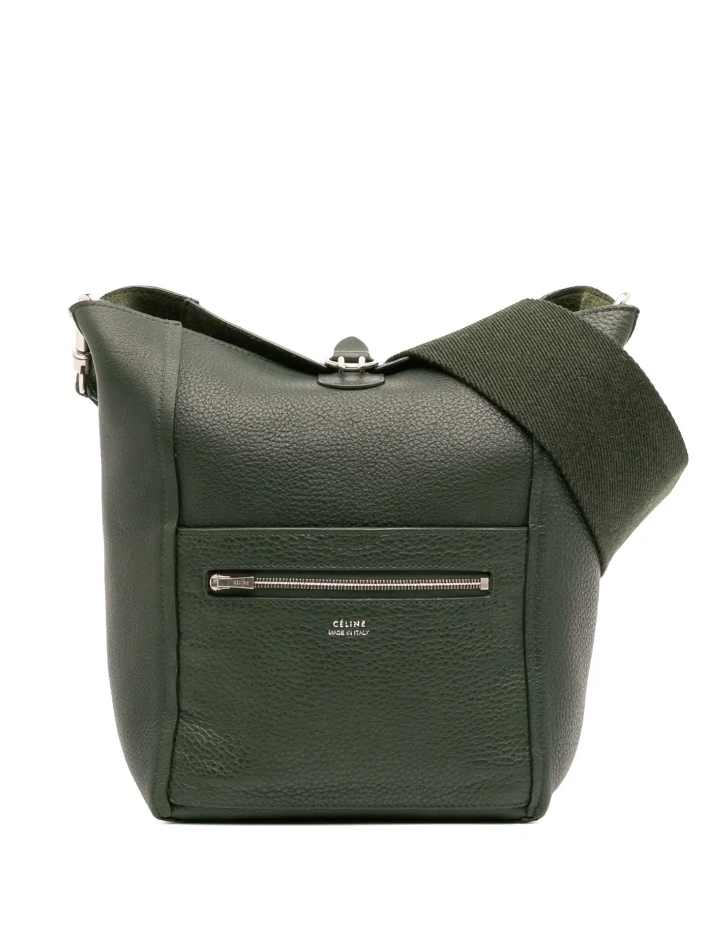 Pre-owned Celine 2017 Small Leather Seau Sangle Bucket Bag In Green