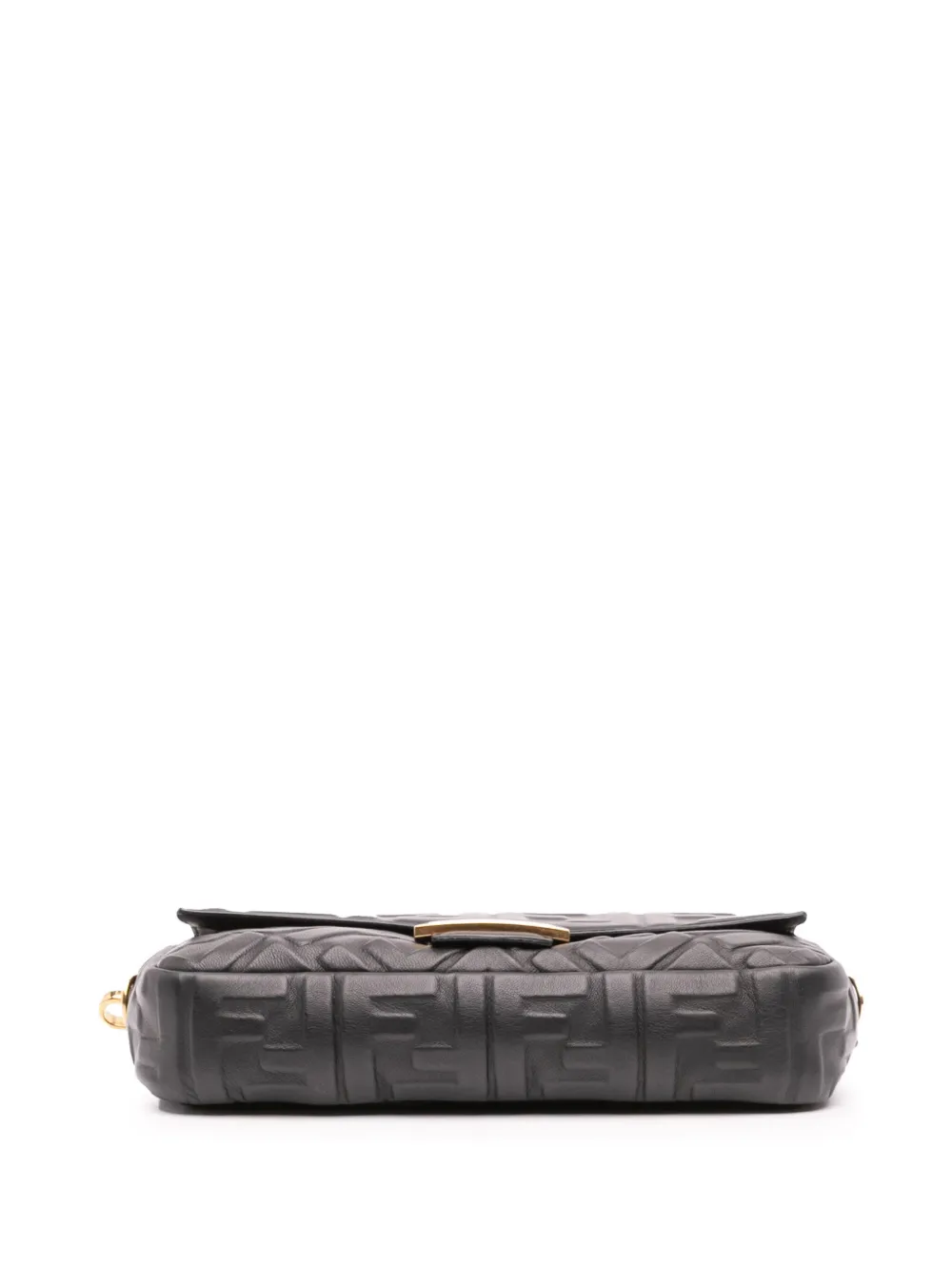 Pre-owned Fendi 2010-2025 Zucca Embossed Leather Baguette Satchel In Black