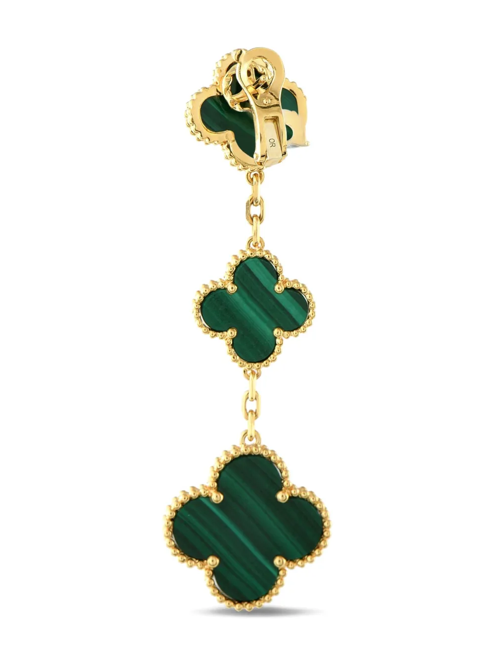 Pre-owned Van Cleef & Arpels 18k Yellow Gold Alhambra Malachite Earrings