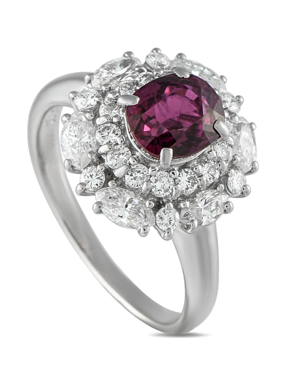 Pre-owned Lb Exclusive Platinum Diamond And Ruby Ring In Gray