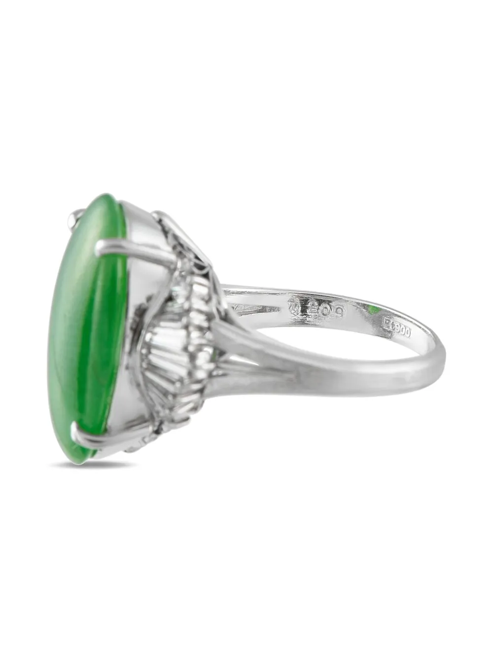 Pre-owned Lb Exclusive Platinum Jade And Diamond Ring In Green