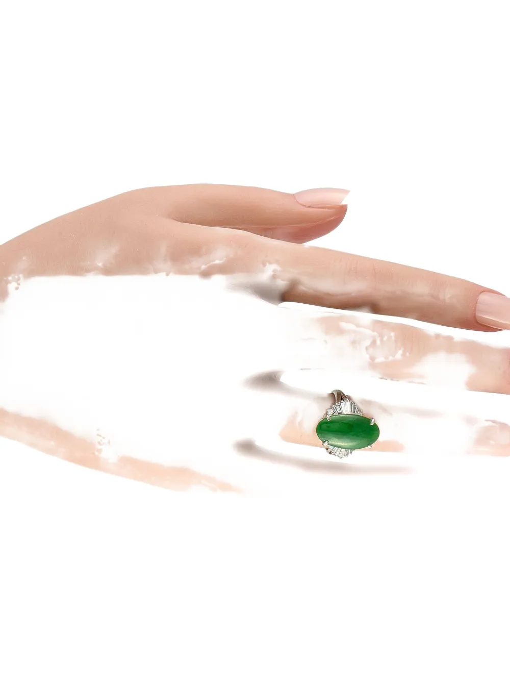 Pre-owned Lb Exclusive Platinum Jade And Diamond Ring In Green