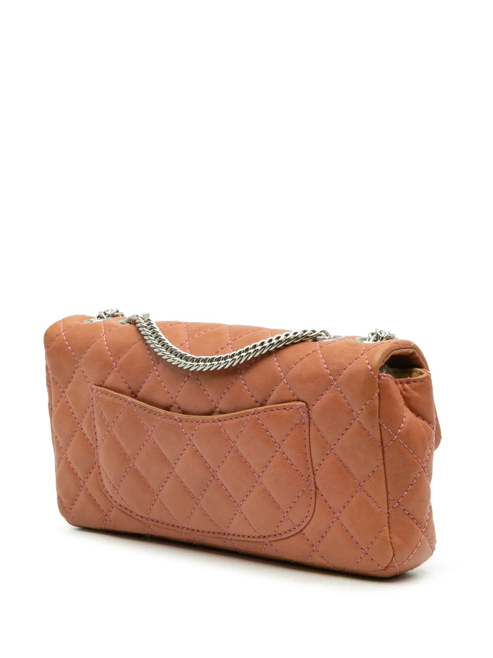 Pre-owned Chanel 2008-2009 Classic Lambskin East West Single Flap Shoulder Bag In Orange