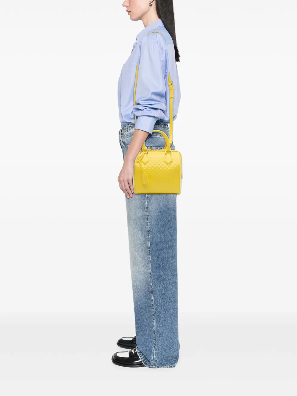 Pre-owned Louis Vuitton 2013 Damier Facette Speedy Cube Pm Satchel In Yellow