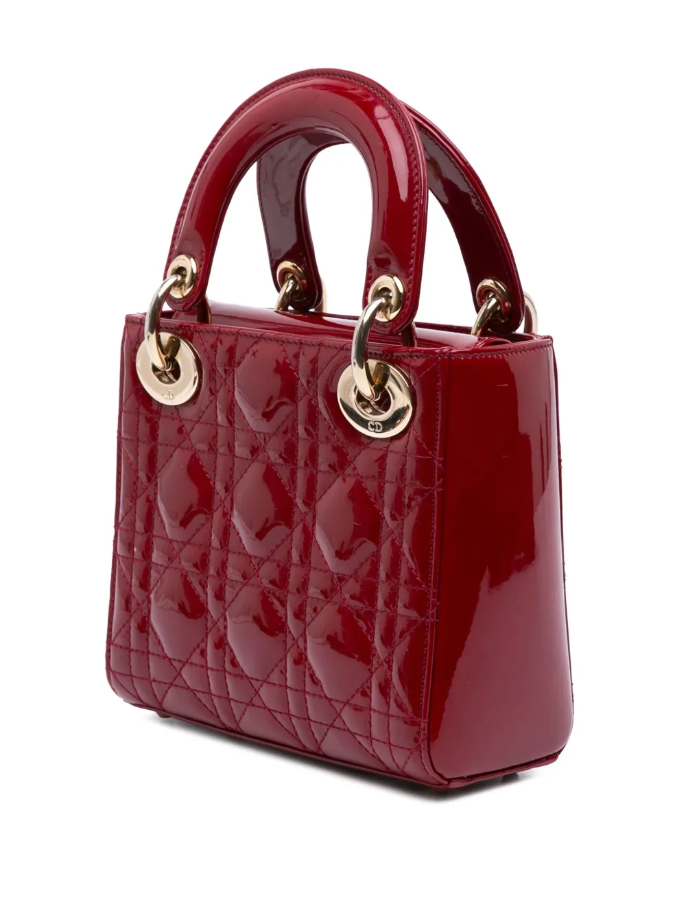 Pre-owned Dior 2017 Mini Patent Cannage Lady  Satchel In Red