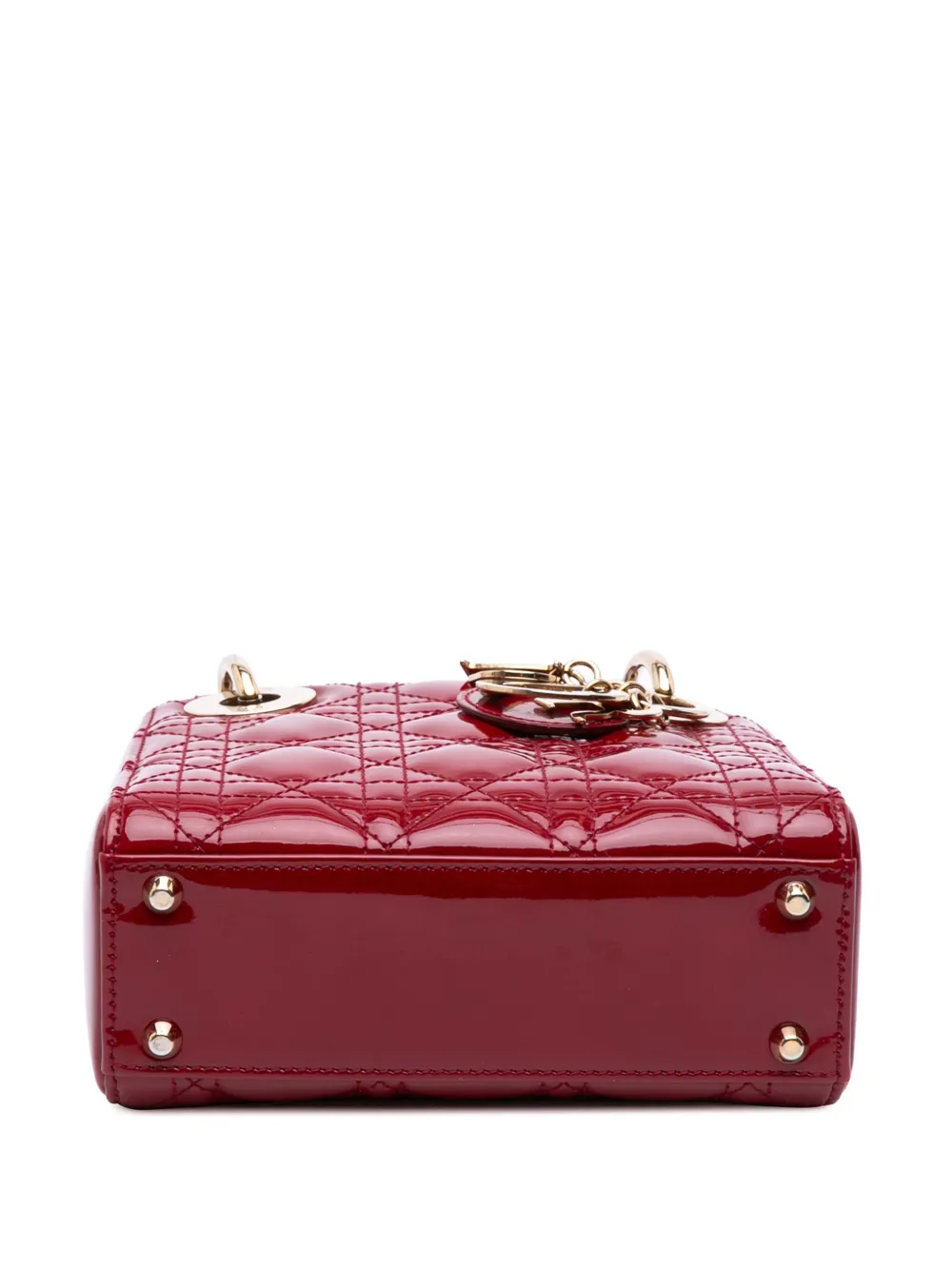 Pre-owned Dior 2017 Mini Patent Cannage Lady  Satchel In Red