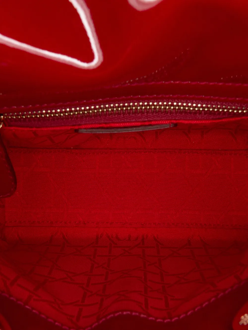 Pre-owned Dior 2017 Mini Patent Cannage Lady  Satchel In Red