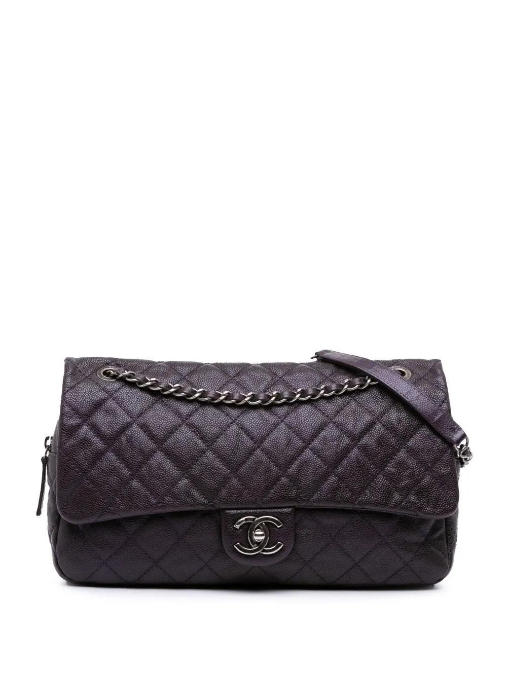 CHANEL Pre-Owned 2012 ジャンボ マトラッセ キャビア イージー フラップ ショルダーバッグ - パープル CHANEL Pre-Owned 2012 ジャンボ マトラッセ キャビア イージー フラップ ショルダーバッグ - パープル