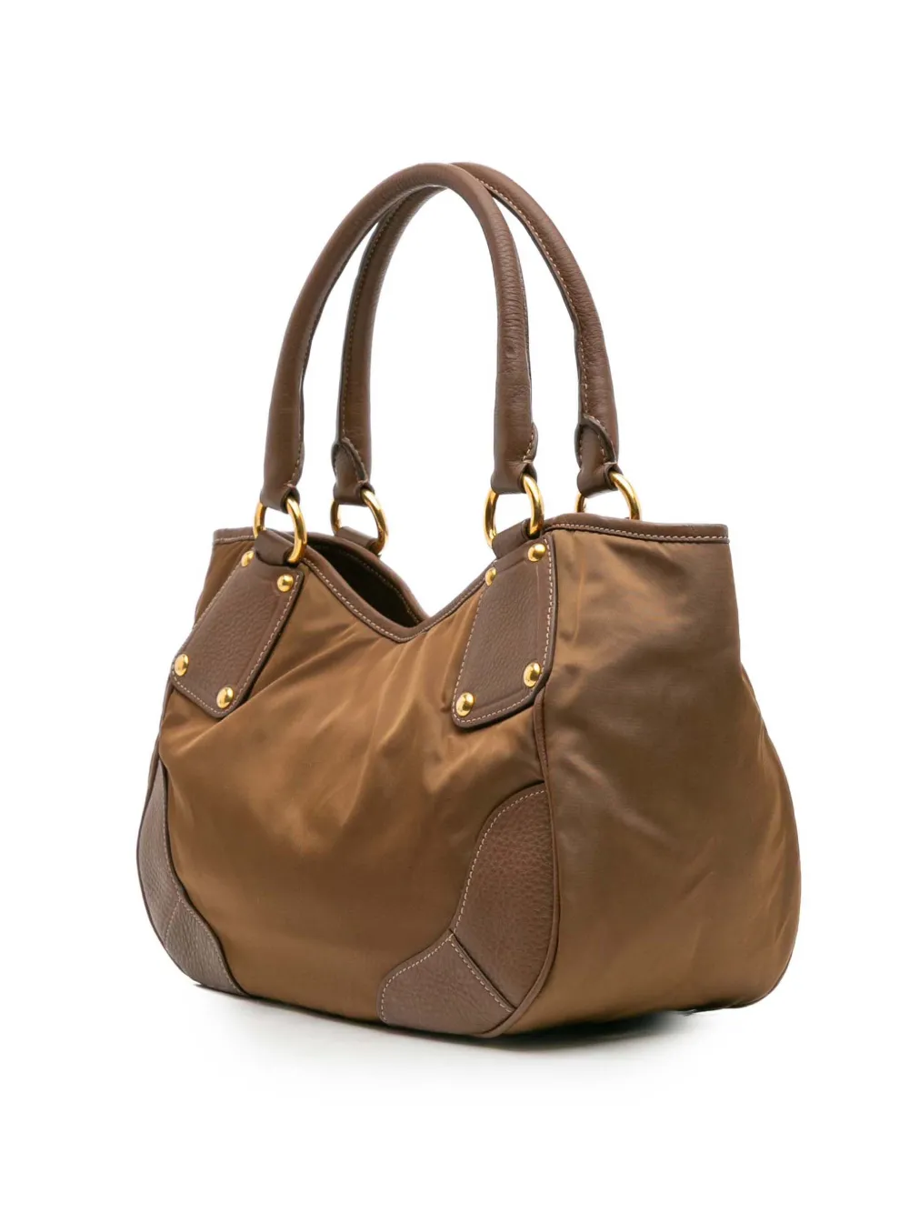 Pre-owned Prada 2000-2025 Tessuto And Leather Tote Bag In Brown