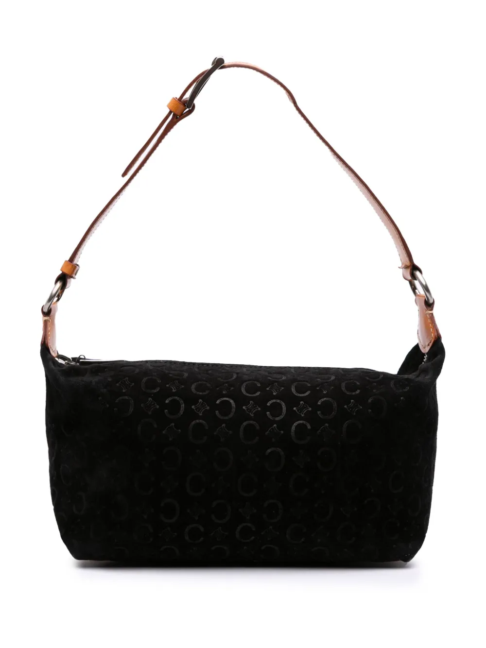 Pre-owned Celine 1999 C Macadam Suede Shoulder Bag In Black