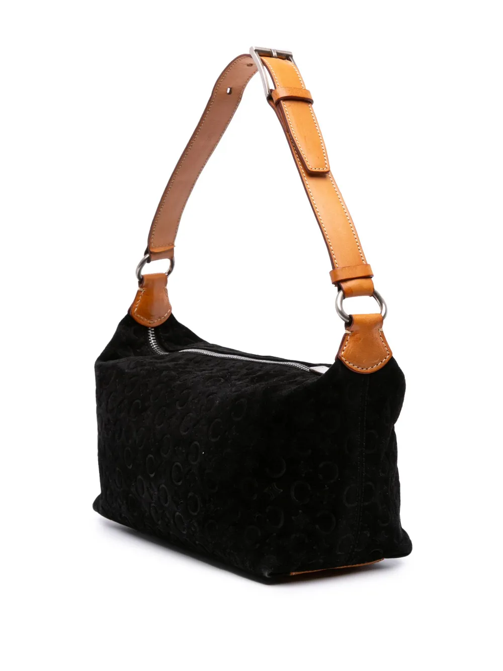 Pre-owned Celine 1999 C Macadam Suede Shoulder Bag In Black