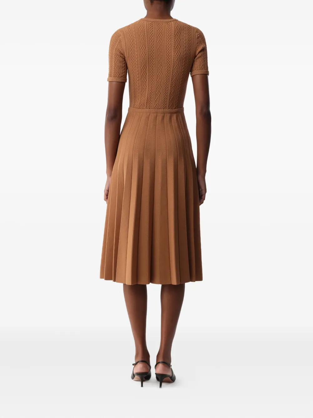 Jason Wu Collection Cable-knit Short-sleeve Midi Dress In Brown