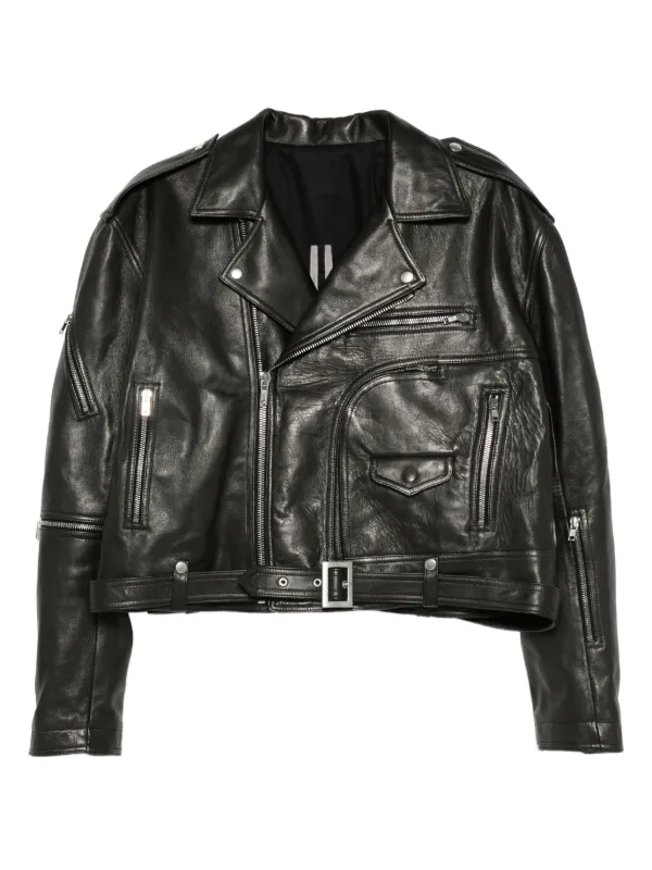 Rick Owens ベルテッド レザージャケット | ブラック | FARFETCH JP