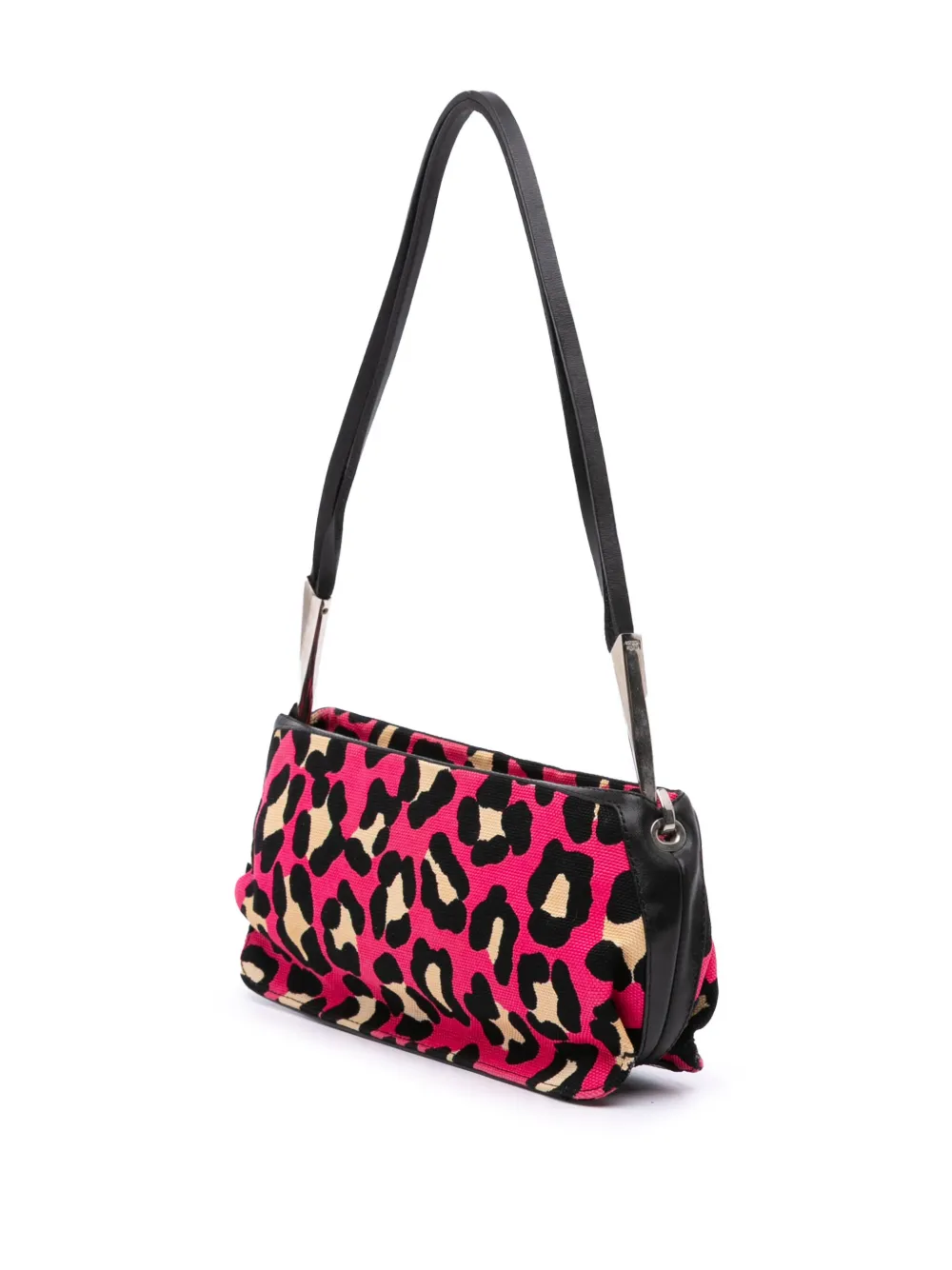 Pre-owned Bottega Veneta 20th Century Leopard Print Canvas Shoulder Bag In Pink