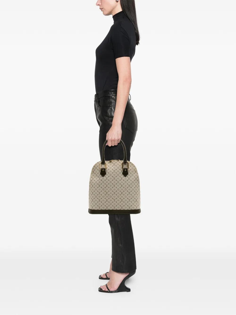 Pre-owned Louis Vuitton 2001 Monogram Mini Lin Alma Haut Handbag In Brown