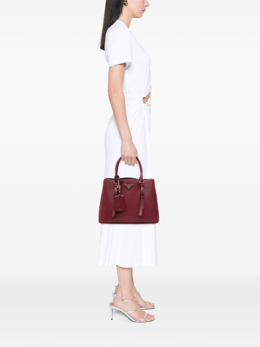 Pre-owned Prada 2013-2025 Saffiano Cuir Double Satchel In Red