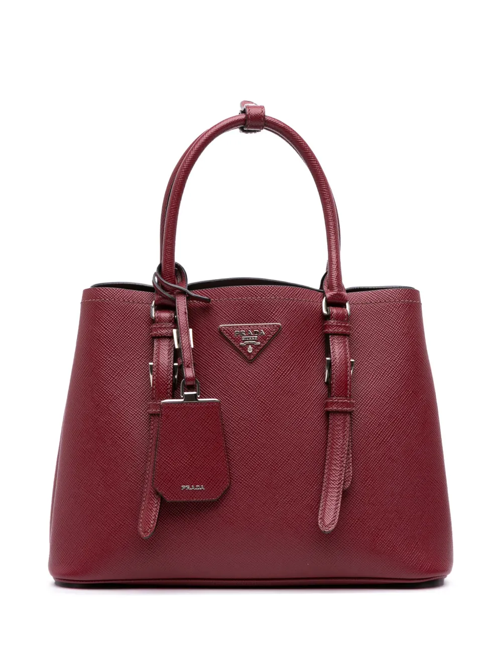 Pre-owned Prada 2013-2025 Saffiano Cuir Double Satchel In Red