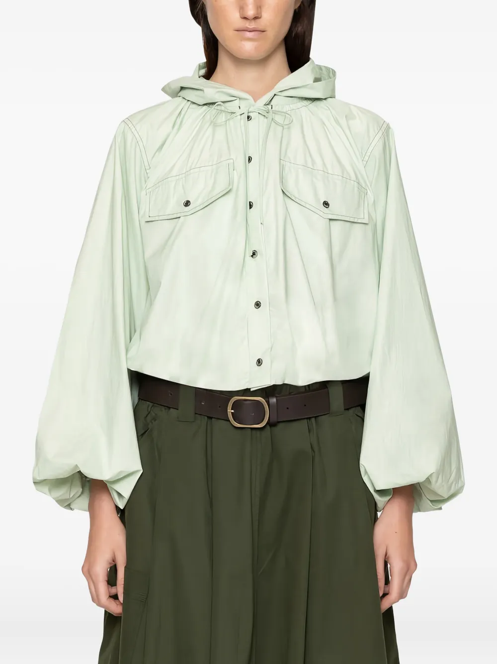 Sea Sullivan Balloon-sleeve Buttoned Hoodie In Gray