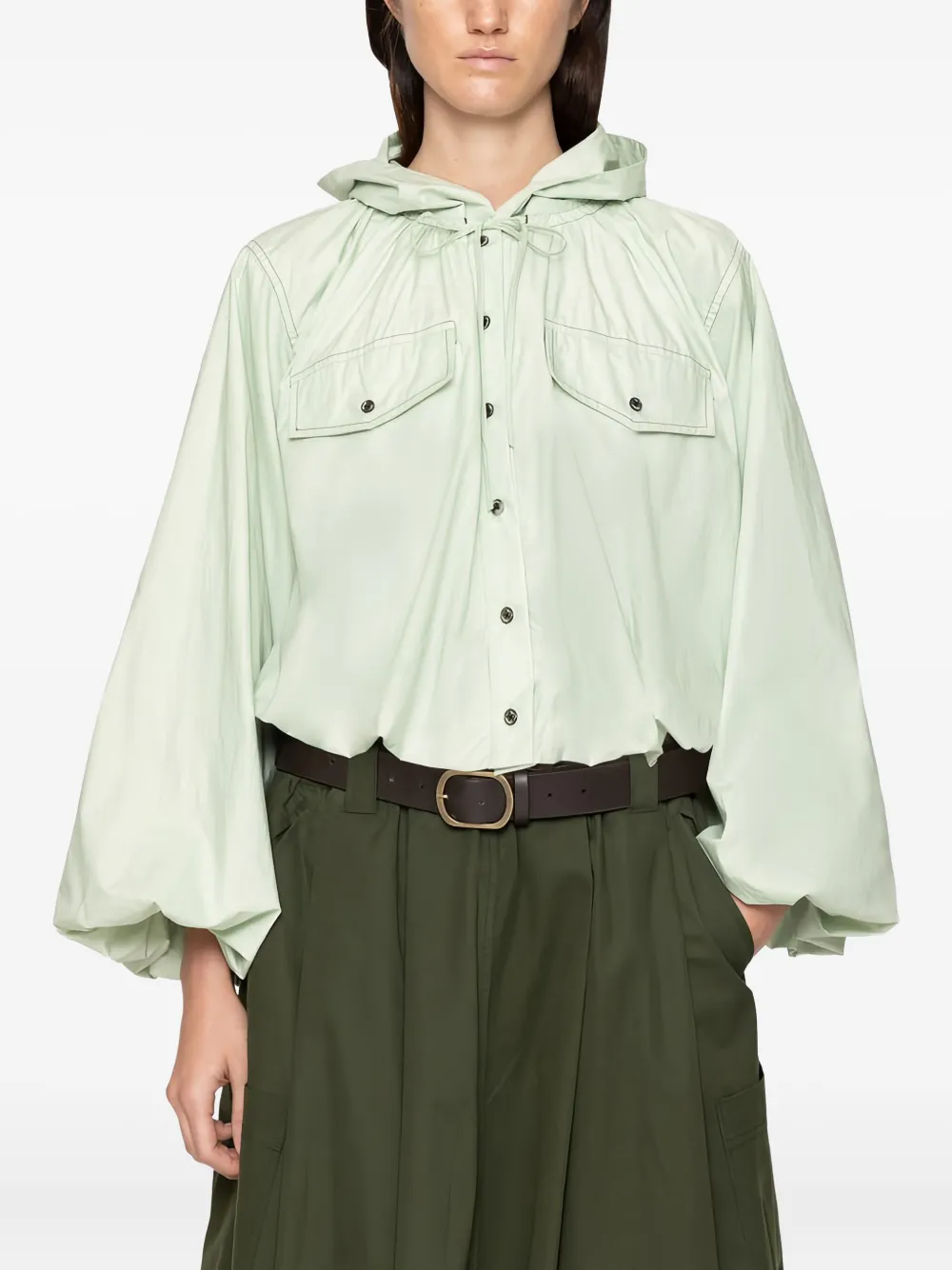 Sea Sullivan Balloon-sleeve Buttoned Hoodie In Gray