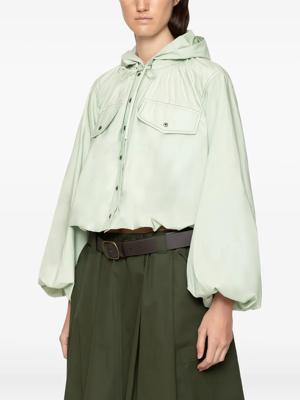 Sea Sullivan Balloon-sleeve Buttoned Hoodie In Gray