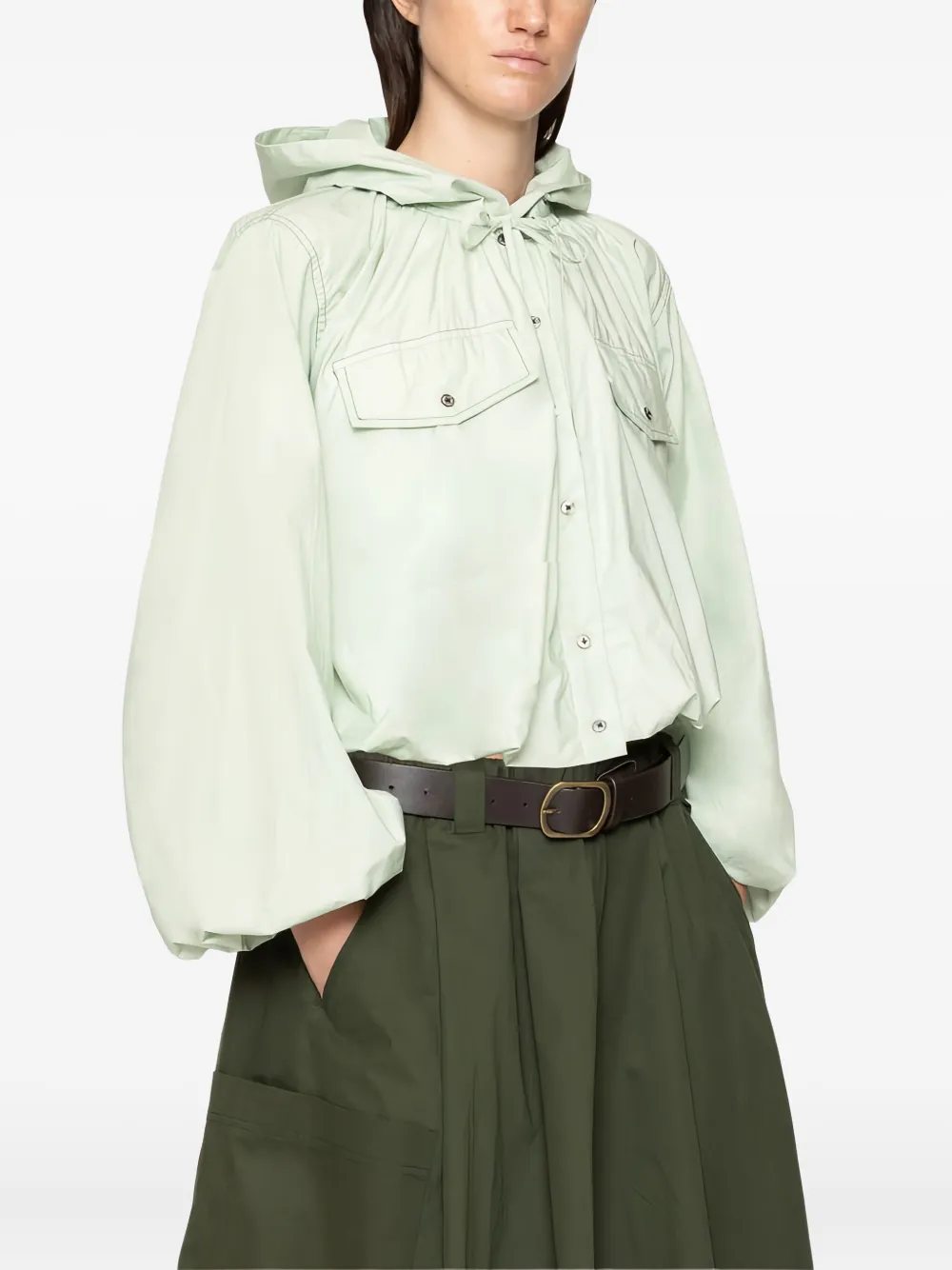 Sea Sullivan Balloon-sleeve Buttoned Hoodie In Gray