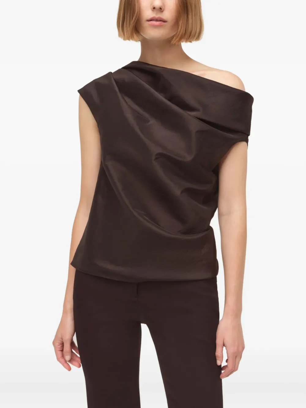 Simkhai Viva asymmetrische gedrapeerde blouse Bruin