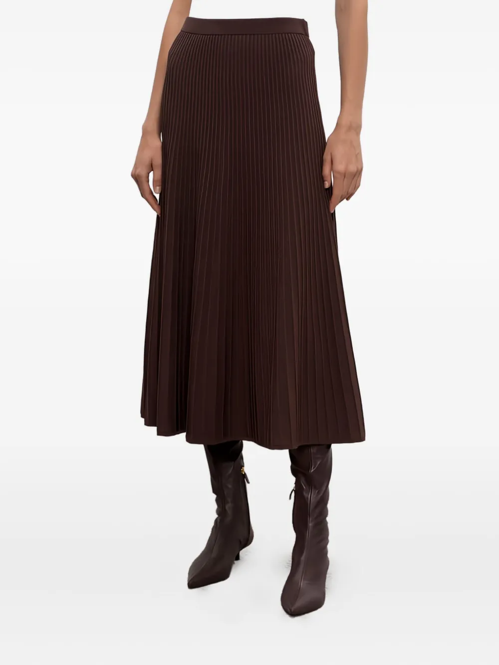 Simkhai Chiara Pleated Midi Skirt In Brown