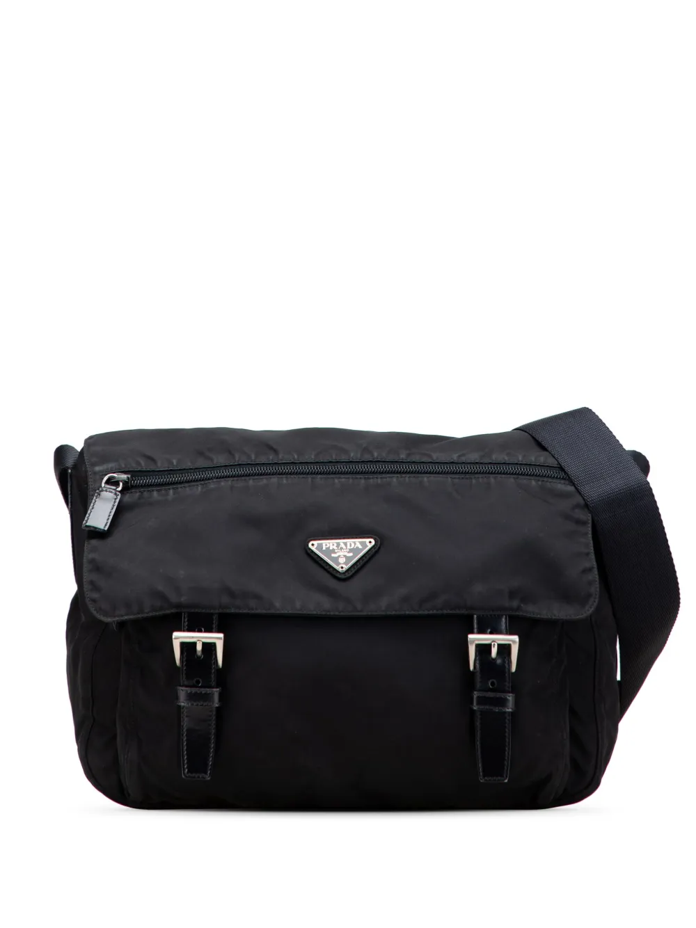 Prada Pre-Owned 2000-2013 Tessuto Zip Double Buckle Messenger Bag crossbody bag | Black | Image 1