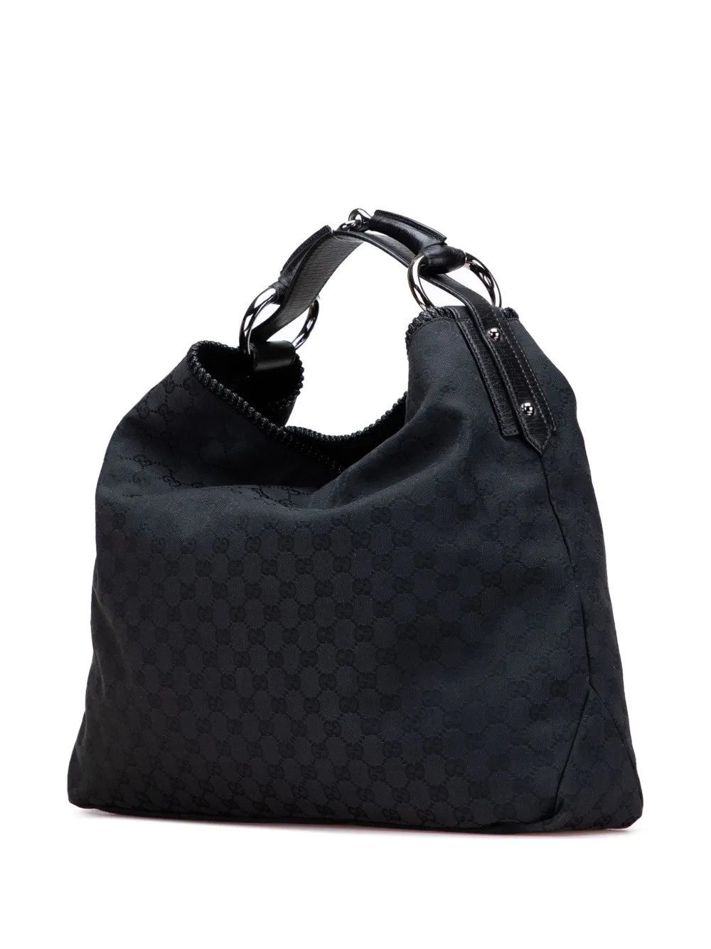 Pre-owned Gucci 2000-2015 Large Gg Canvas Horsebit Hobo Bag In Black