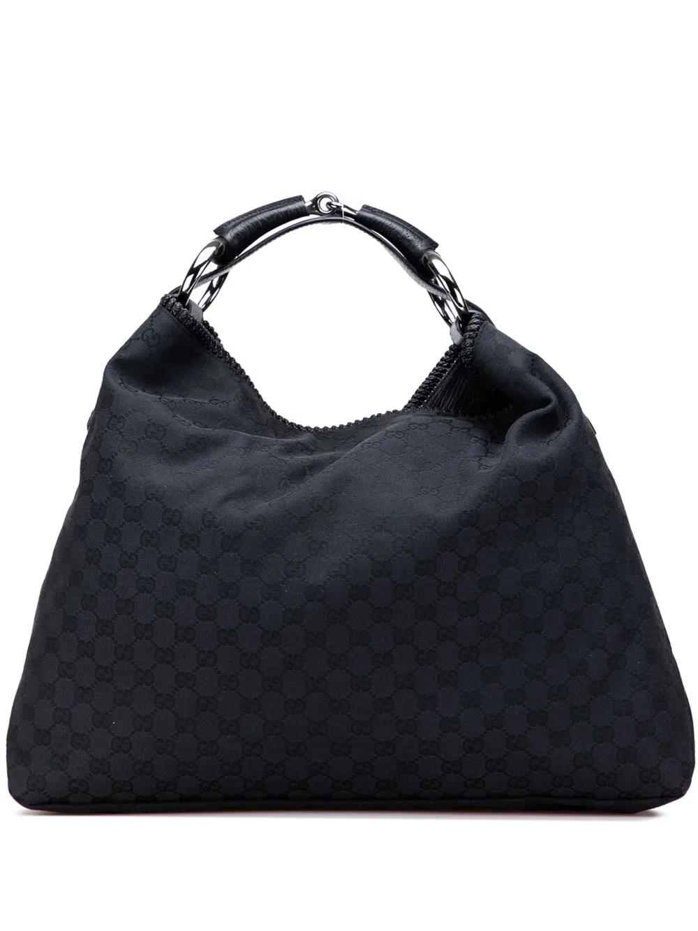 Pre-owned Gucci 2000-2015 Large Gg Canvas Horsebit Hobo Bag In Black
