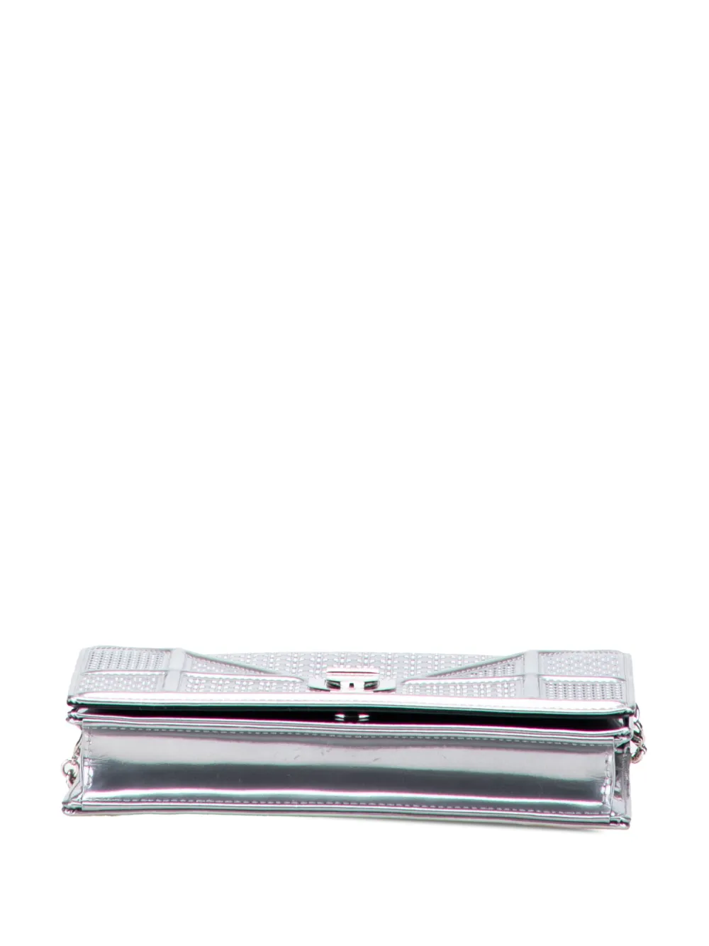 Pre-owned Dior 2017 Metallic Patent Microcannage Ama Wallet On Chain Crossbody Bag In Silver
