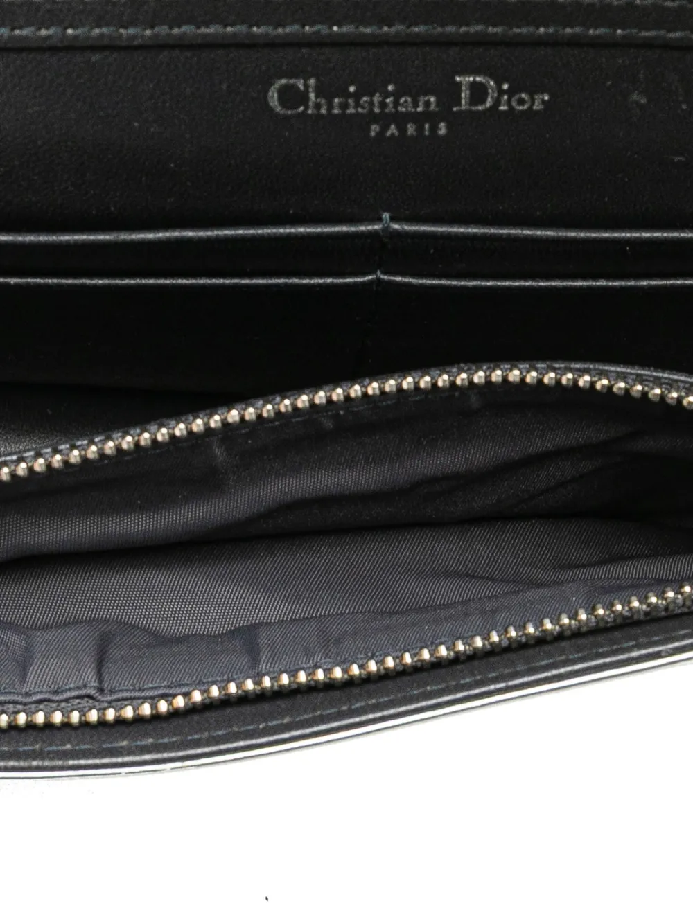 Pre-owned Dior 2017 Metallic Patent Microcannage Ama Wallet On Chain Crossbody Bag In Silver