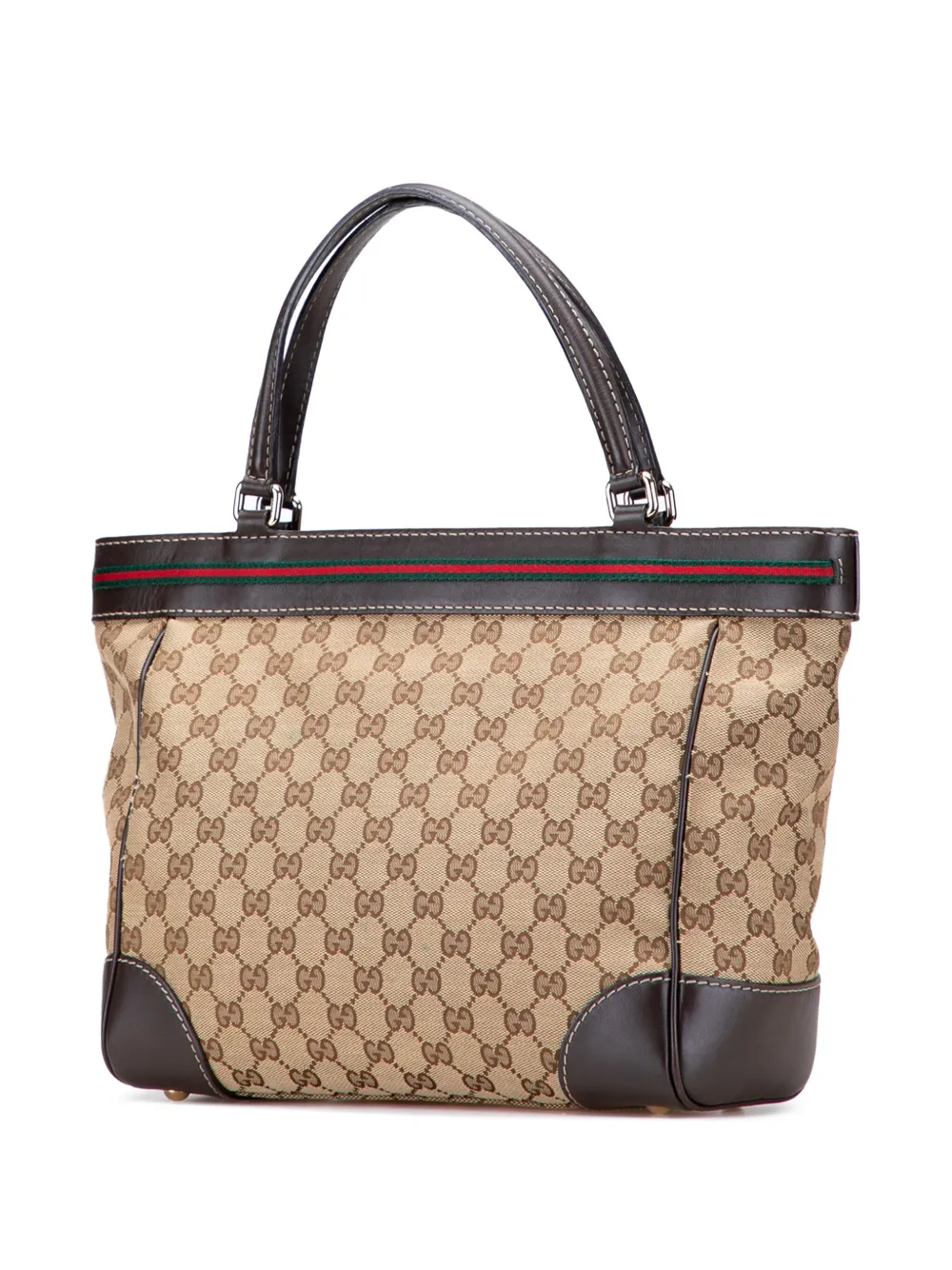 Pre-owned Gucci 2000-2015 Gg Canvas Web Mayfair Tote Bag In Brown