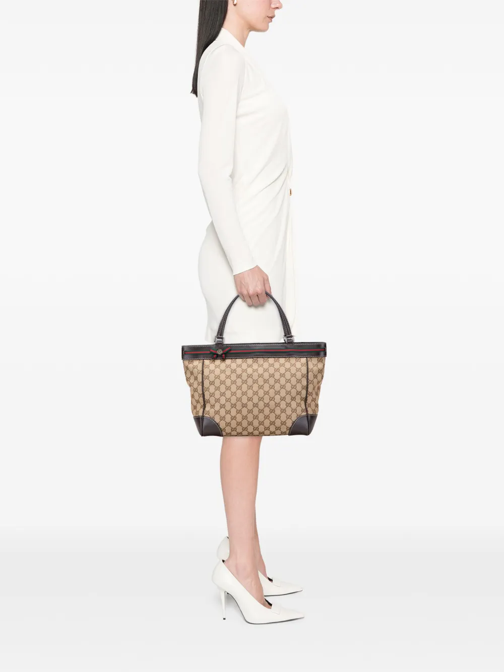 Pre-owned Gucci 2000-2015 Gg Canvas Web Mayfair Tote Bag In Brown