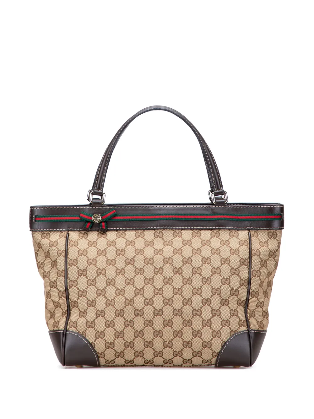 Pre-owned Gucci 2000-2015 Gg Canvas Web Mayfair Tote Bag In Brown
