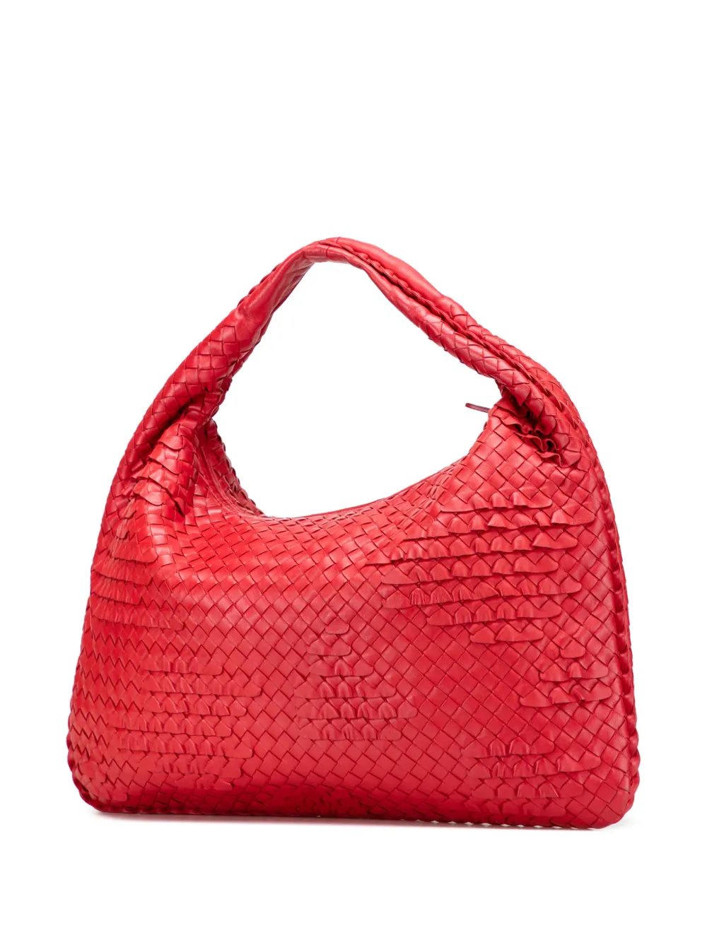 Pre-owned Bottega Veneta 2012-2025 Medium Nappa Intrecciato Ruffle Veneta Hobo Bag In Red