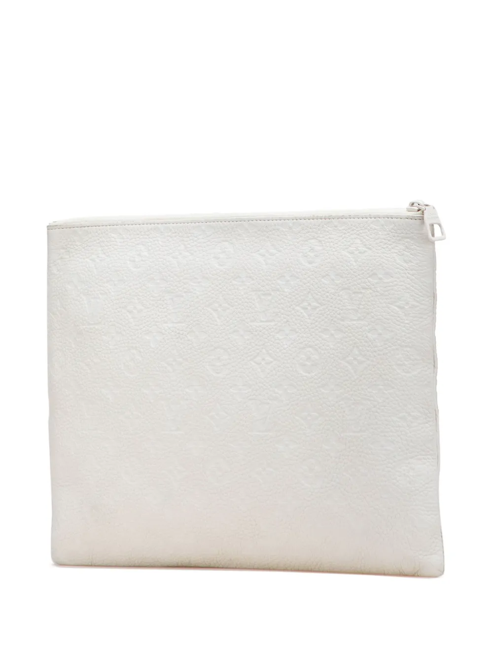 Pre-owned Louis Vuitton 2018 Monogram Taurillon A4 Pouch Clutch Bag In White